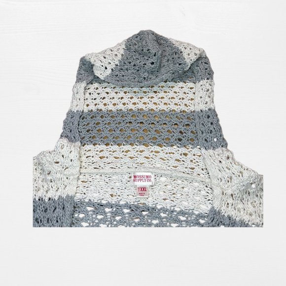 SOLD grey and white striped knit short sleeve low cut sweater hood mossimo XXL - Picture 7 of 11